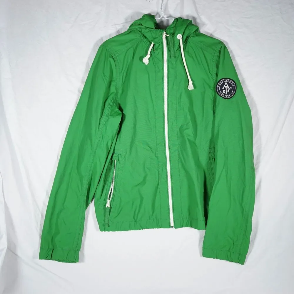Abercrombie & Fitch Green Full Zip Nylon Jacket Patch Logo Large